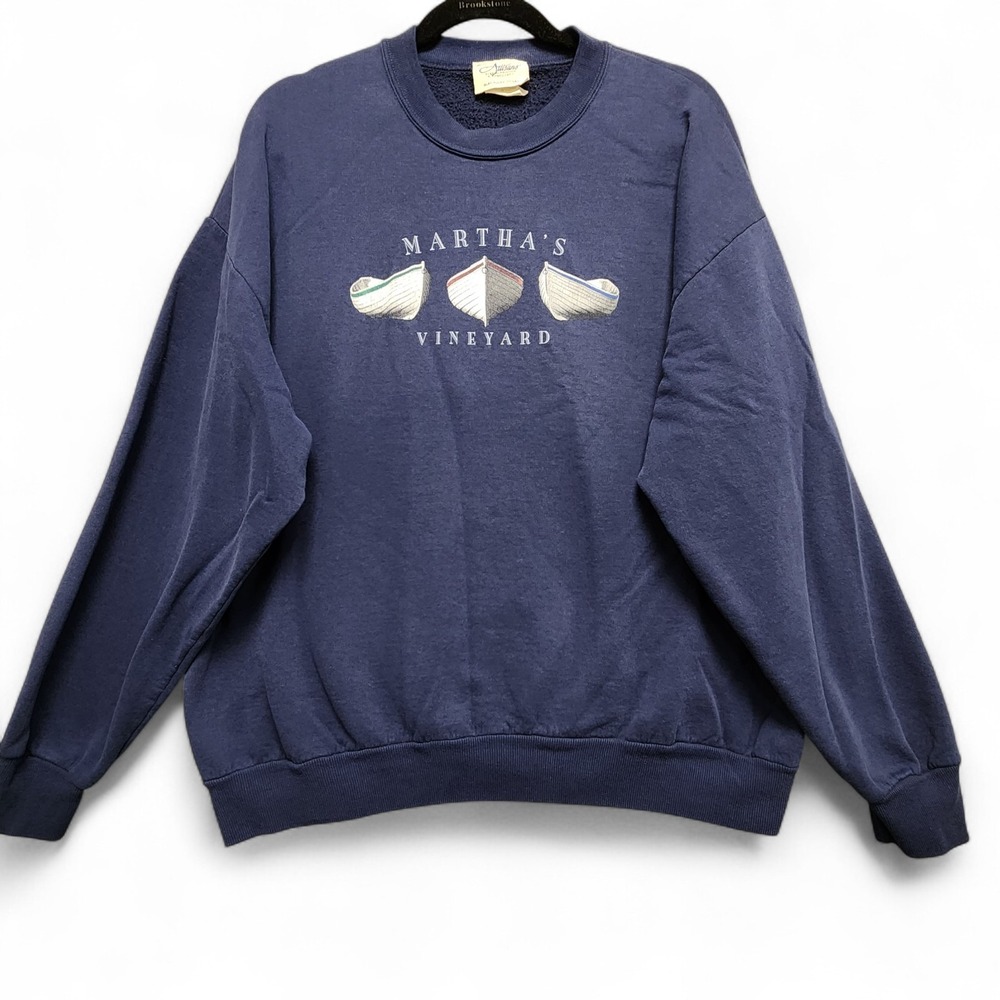 Vintage Marthas Vineyard Sweatshirt Mens XL Slim Fit Navy Blue Artisans PLS READ